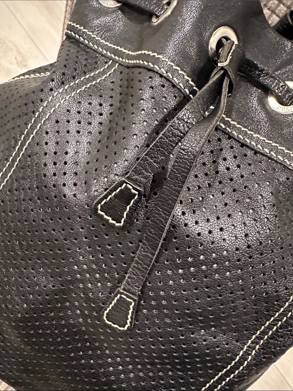 Prada vintage  Black Drawstring Shoulder Bag with Contrast Stitching